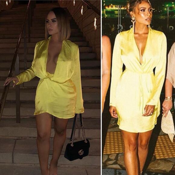 Naked Wardrobe Womens Dress Sz Small Black The Plunge Faux Wrap Long Sleeve Mini - Picture 5 of 12